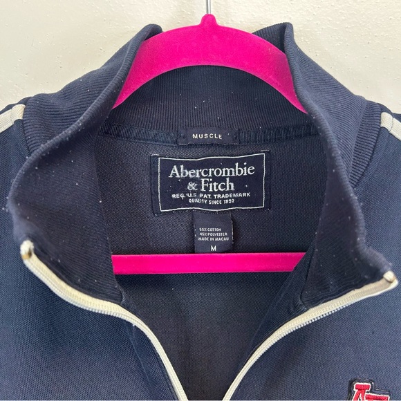 Vintage Y2K Abercrombie & Fitch Navy Blue Track Jacket Stripes Logo Mens M Rugby - Picture 5 of 10